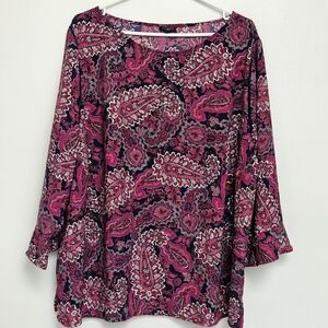 Talbots Women's Sz 3XL Paisley Whimsical Vibrant  Career Wide Sleeve Blouse